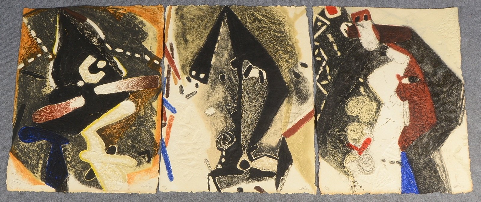 Hélénon, Serge, 3 Carborundum-Radierungen/Bütten, jeweils sign.; BM ca. 75 x 58 cm