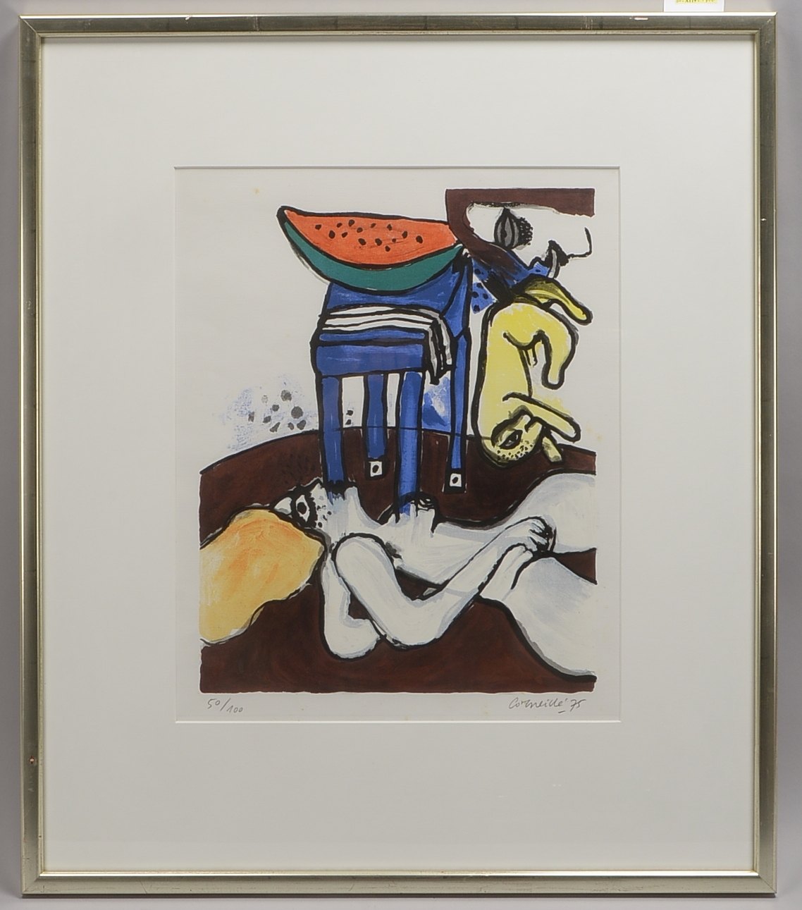 Corneille, Wassermelone, Farbsiebdruck, 50/100, sign., hinter Glas; RM 80 x 68 cm
