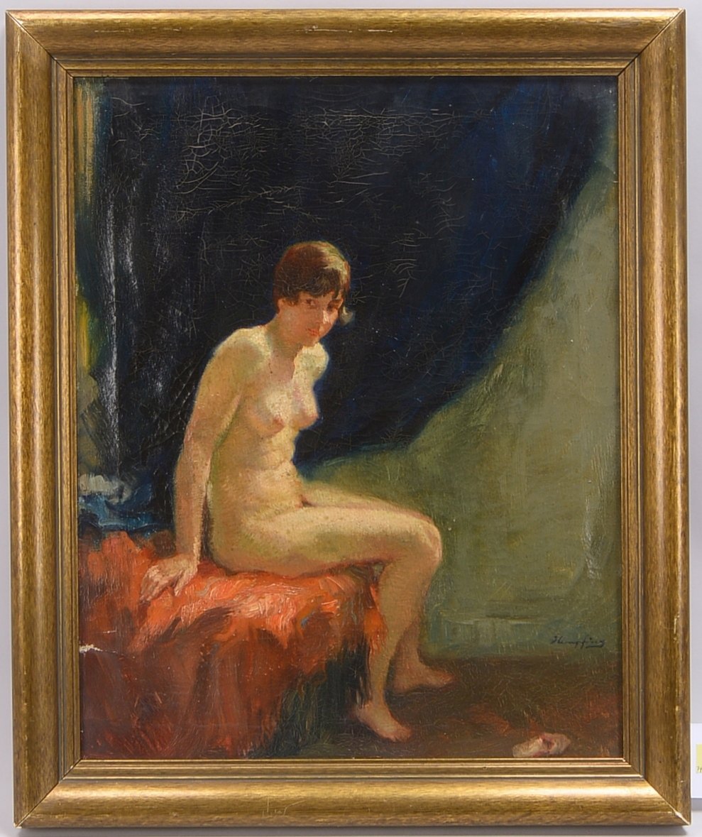 Hempfling, Wilhelm, Sitzender weiblicher Akt, Öl/Lw, signiert; RM 59 x 49 cm