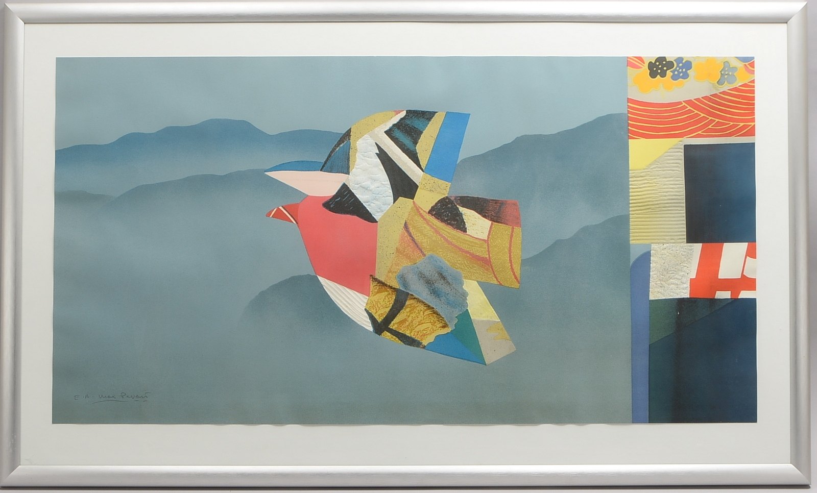 Papart, Max, Japanischer Vogel, Farblithografie, sign., hinter Glas; RM 80 X 132 cm