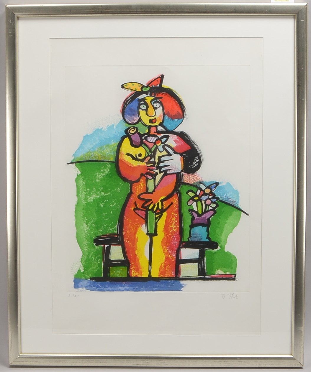 Alt, Otmar, Mädchen mit Blumen, Farbserigrafie, sign., hinter Glas; RM 84,5 x 69,5 cm