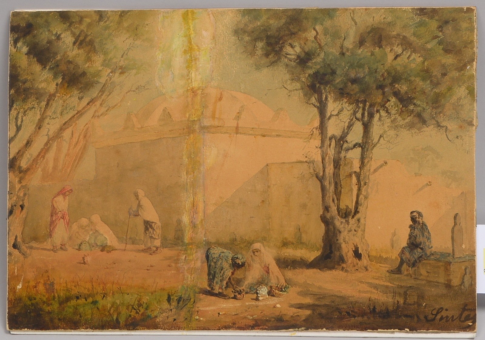 Sintes, Joseph, Vor dem Mausoleum, Aquarell/Papier, sign.; BM 25,5 x 37,7 cm