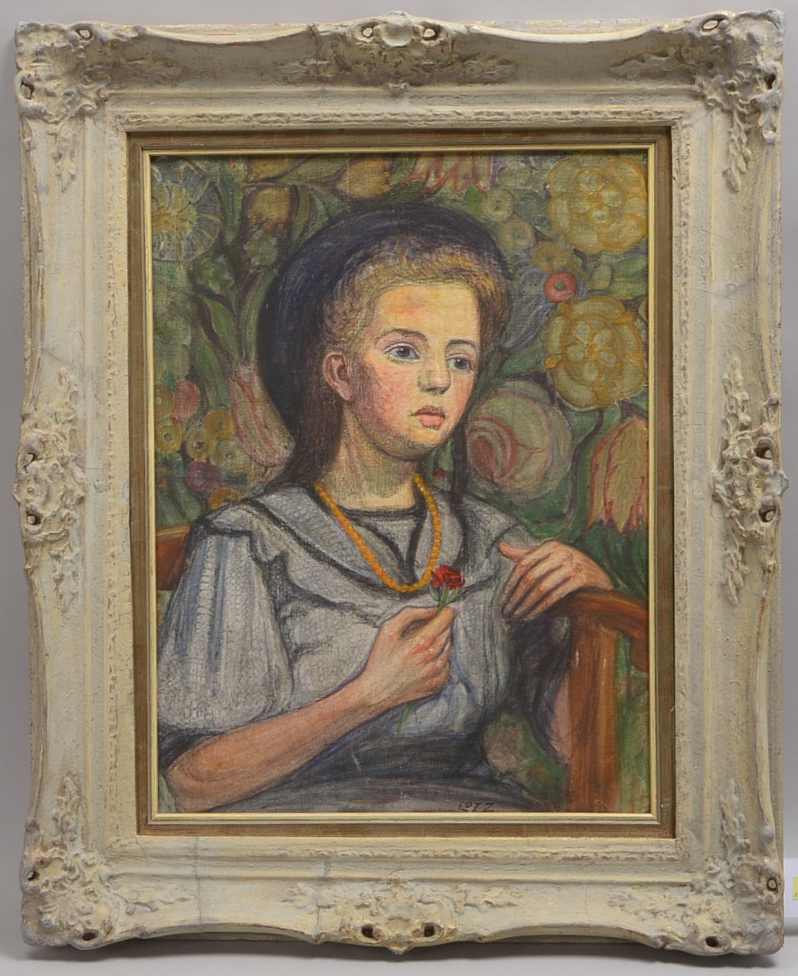 Lotz, Marie (zugeschr.), Mädchen mit Hut, Öl/Lw, signiert; RM 82,5 x 68 cm
