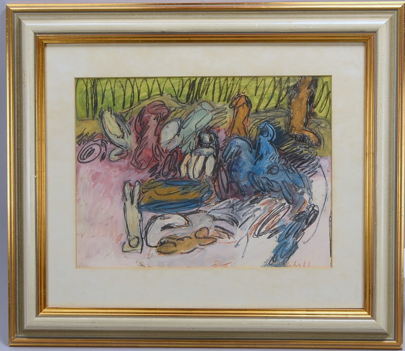 Expressive Abstraktion, Mischtechnik/Papier, sign., hinter Glas; RM 64 x 73,5 cm