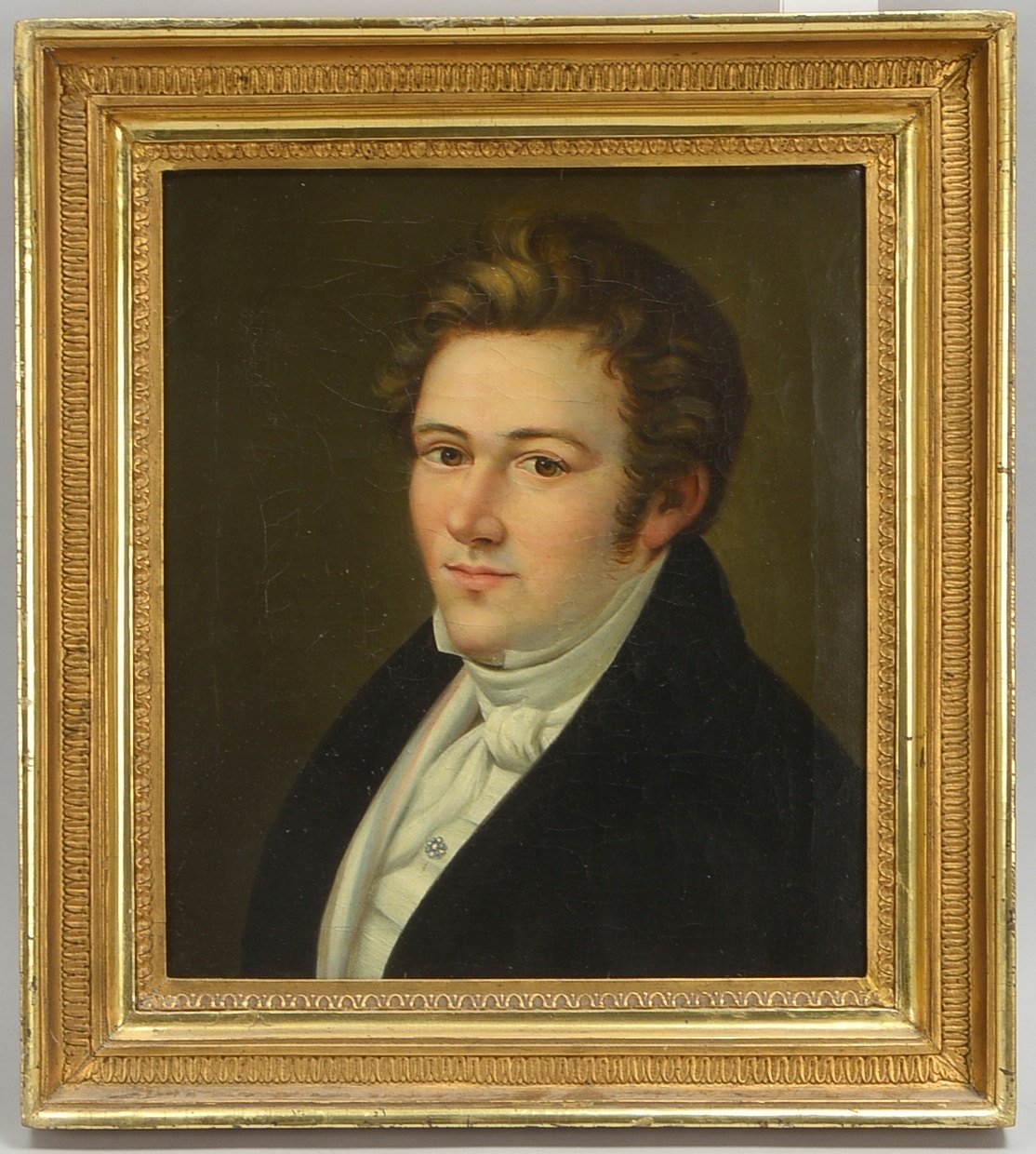 Gemälde (Biedermeier), Herrenportrait, Öl/Lw, unsign.; RM 47,5 x 42,5 cm