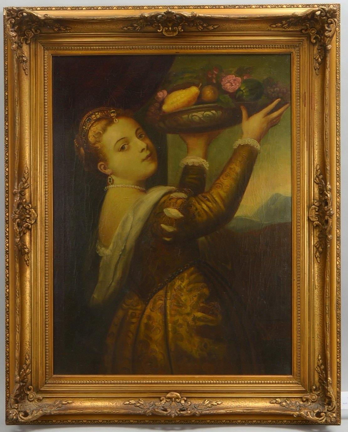 Gemälde (cop.), Mädchen mit Früchteschale, Öl/Lw, unten bez./dat.; RM 103 x 82 cm