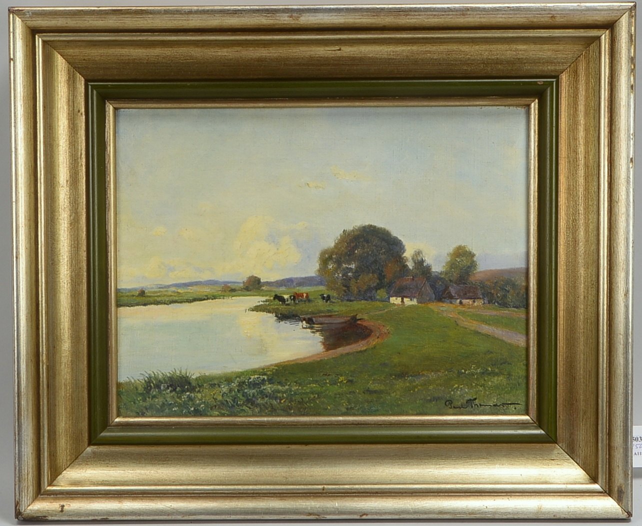 Thomas, Paul, Kühe am Seeufer, Öl/Lw, sign.; BM 30,5 x 40,5 cm, RM 47 x 57 cm