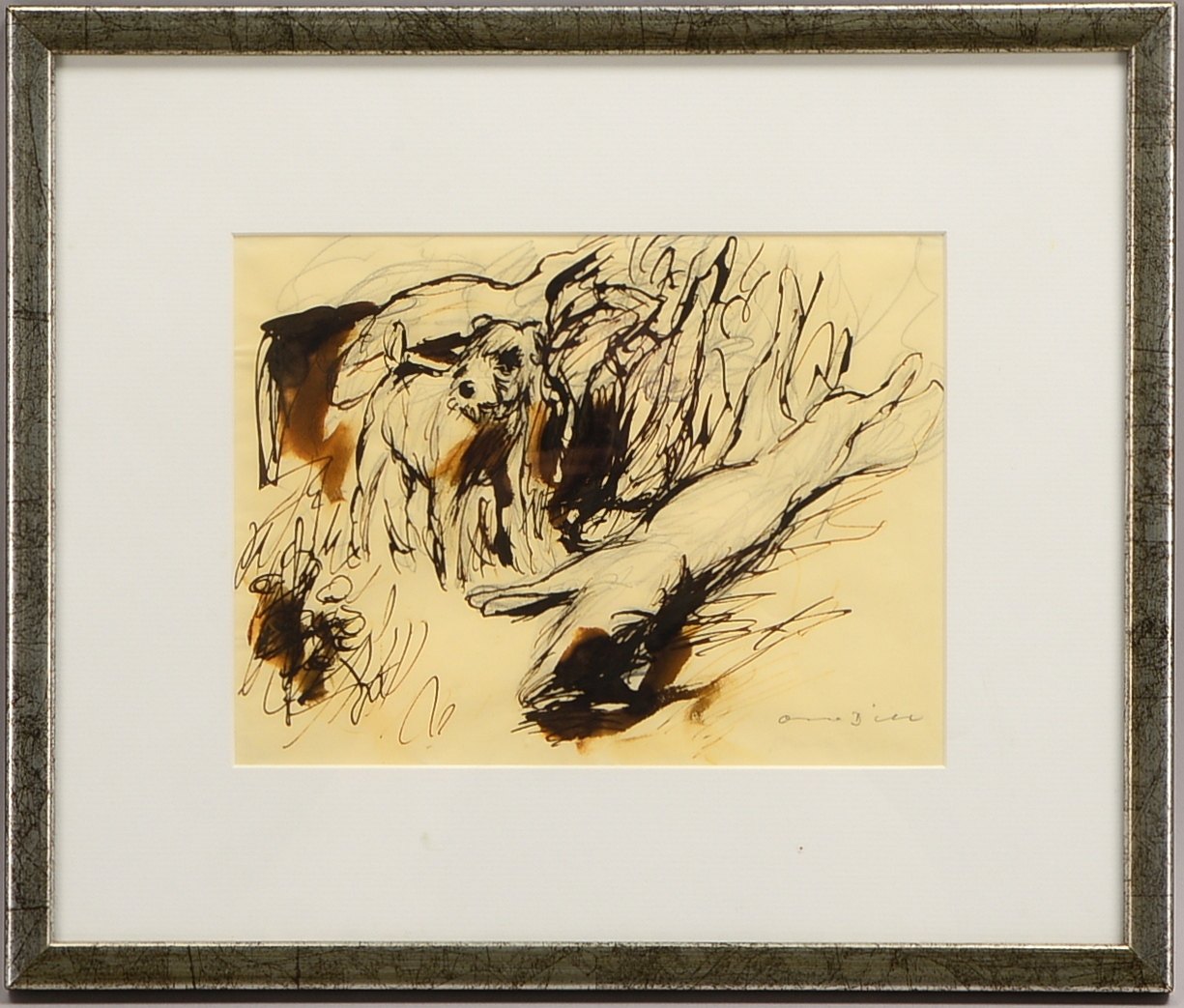 Dill, Otto, Raubtiere, Zeichnung/partiell lav., sign., hinter Glas; RM 30 x 35 cm