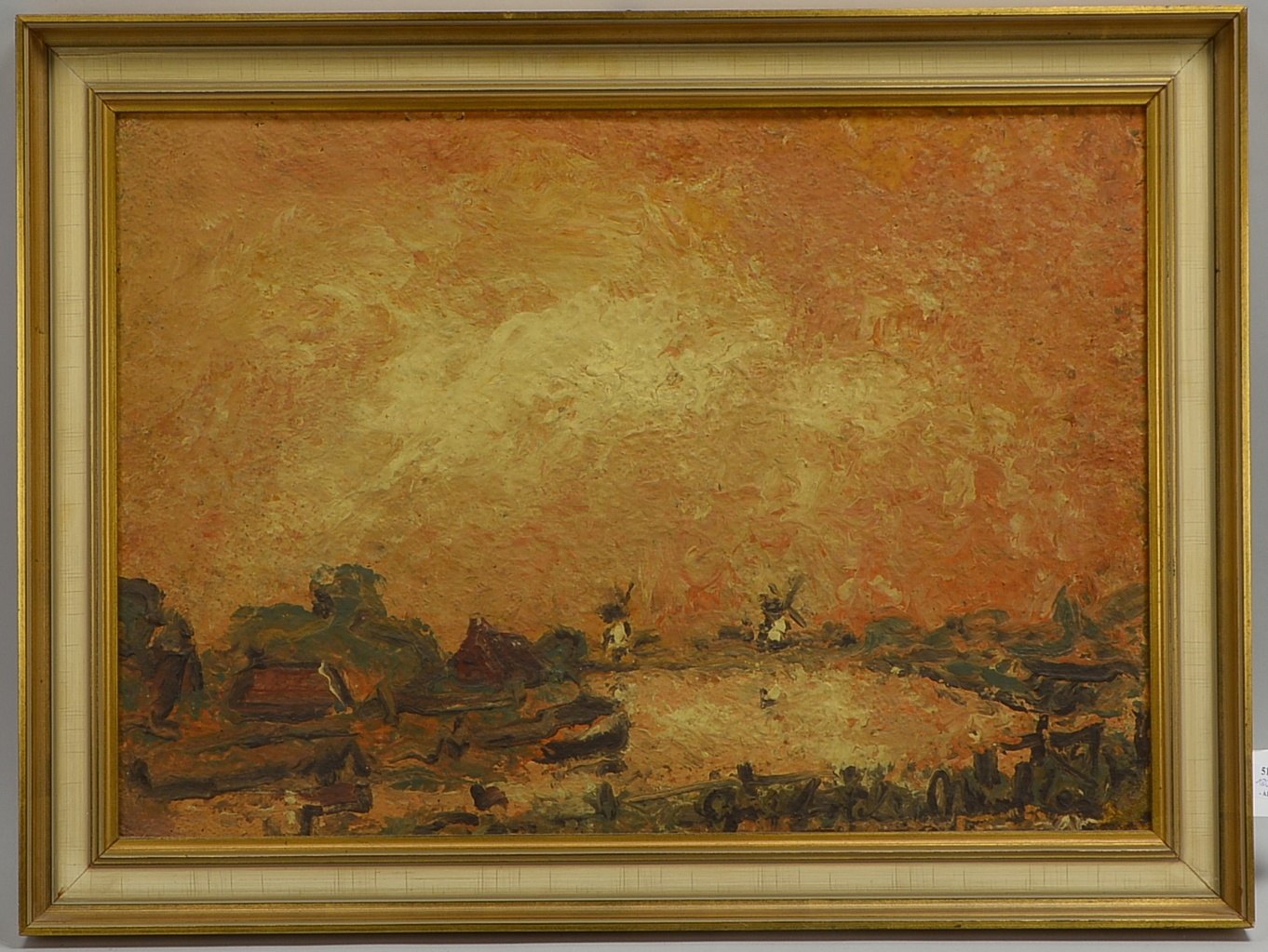 Gemälde, Greetsieler Mühlen, Öl auf Platte, unsign./bet.; RM 56 x 76 cm