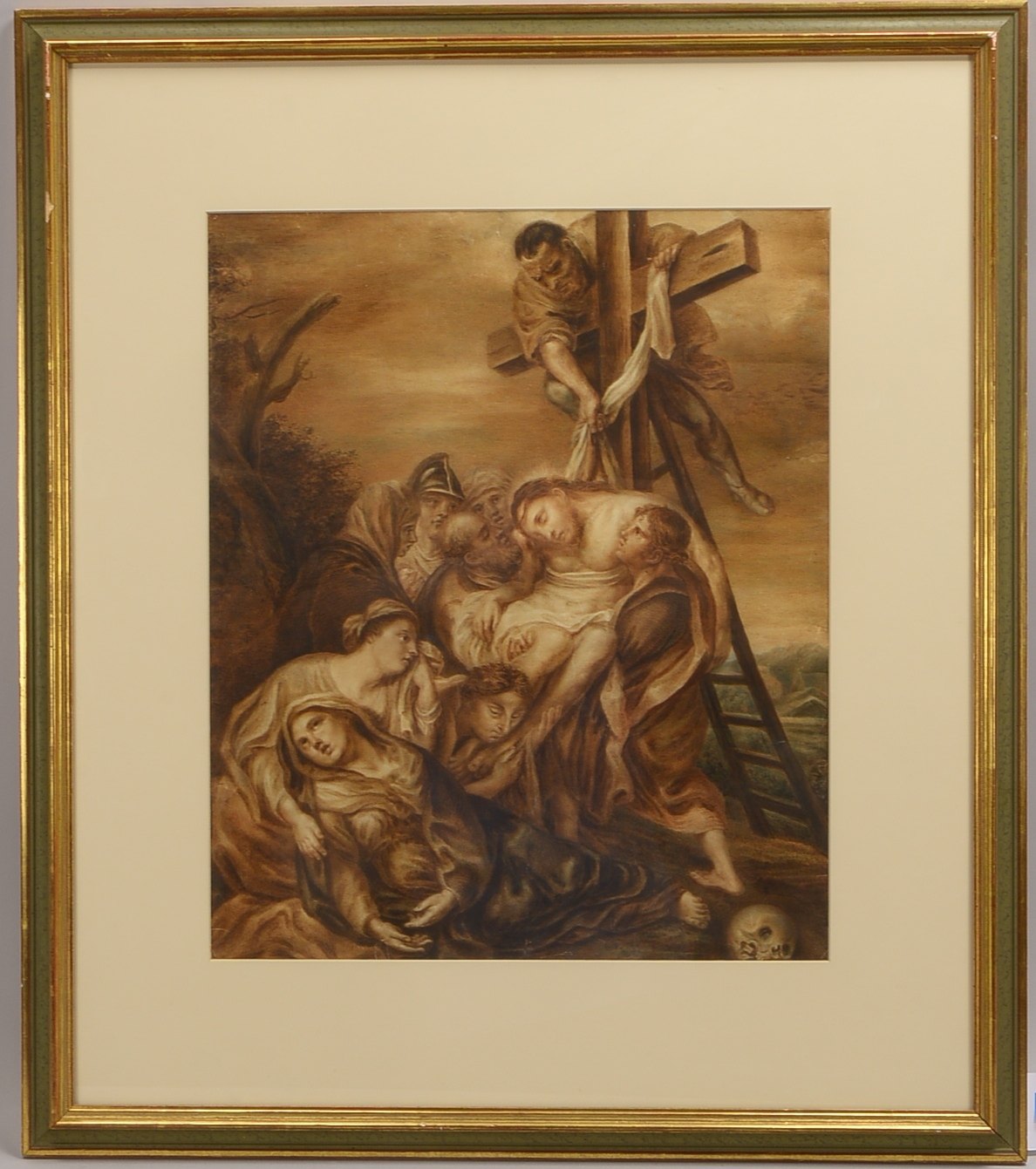 Passionsbild, Die Kreuzabnahme (n. Holbein d.Ä.), Aquarell(?)/Papier; RM 80,5 x 70 cm