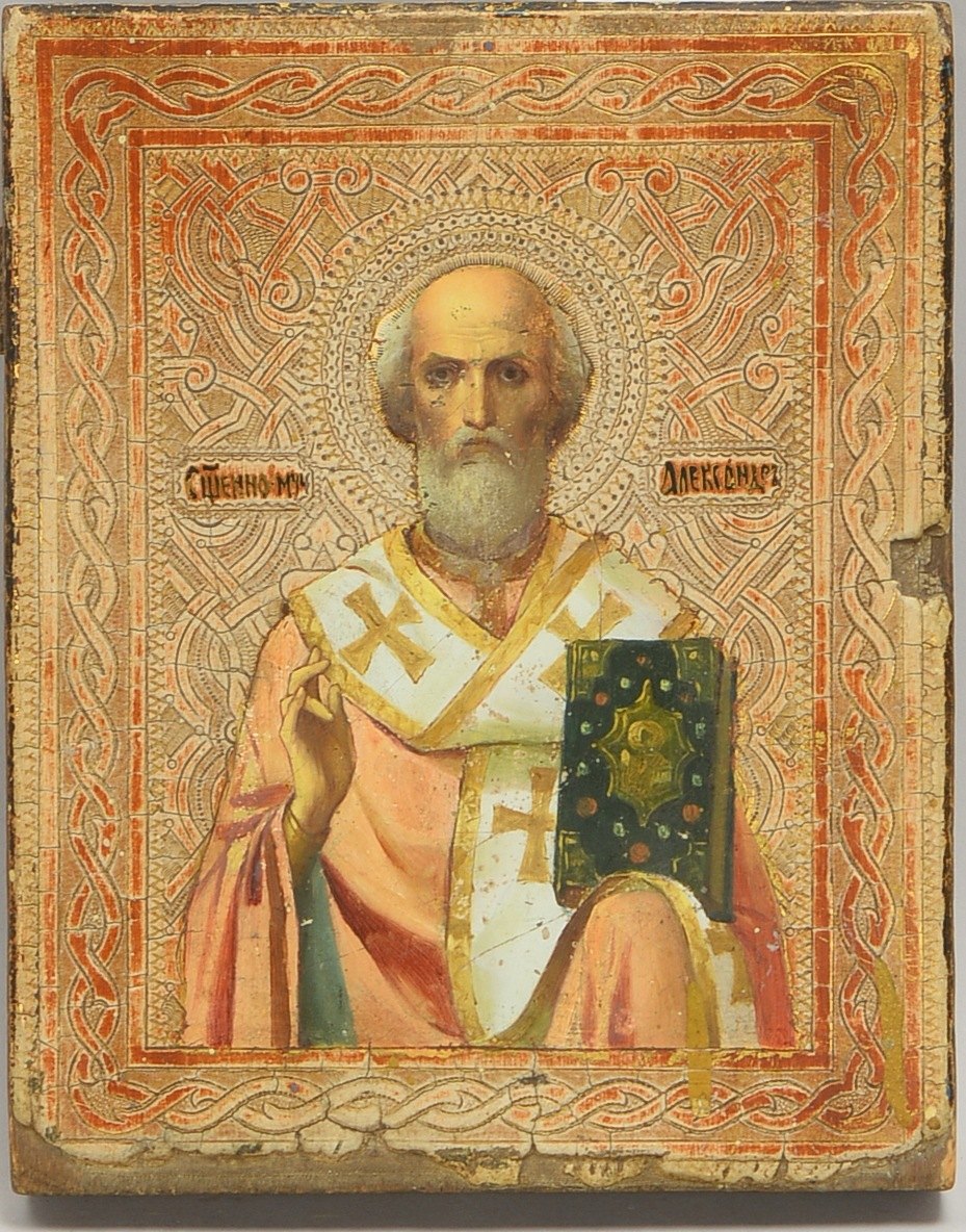 Russ. Ikone, Hl. Nikolaus der Wundertäter, Tempera/Holz, rücks. kyrill. bez.