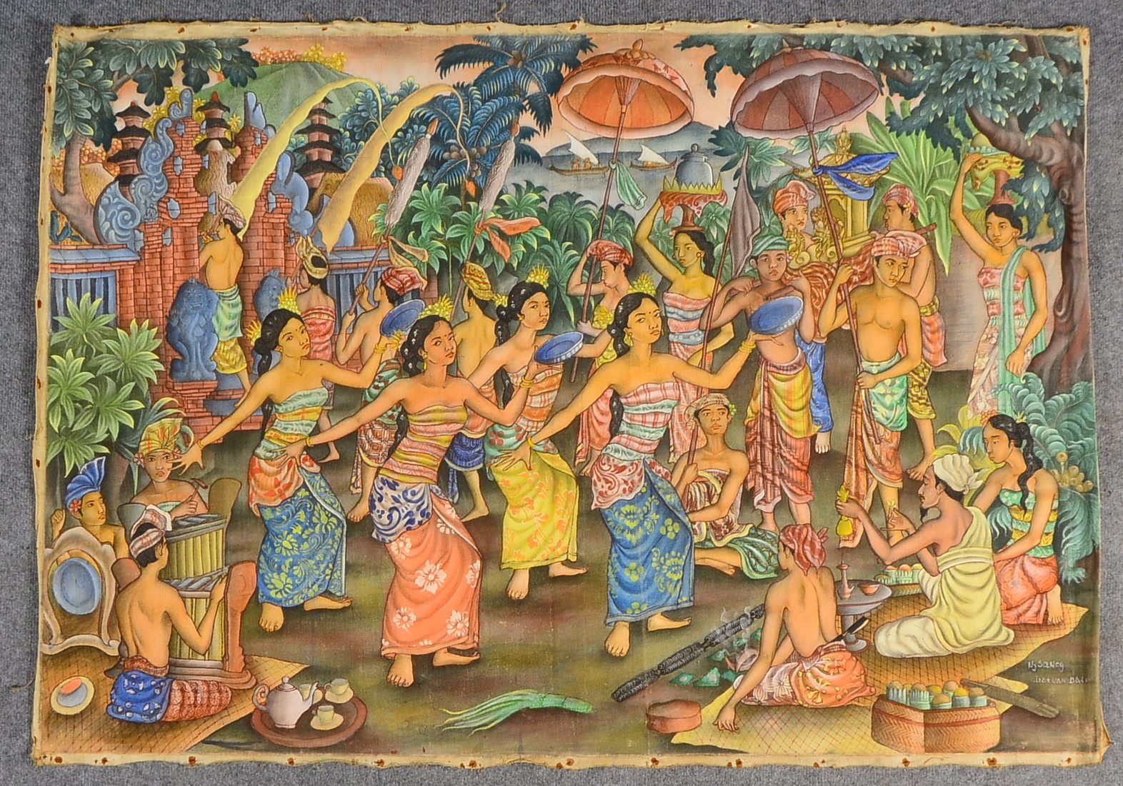 Saweg, Ng, Balinesische Festszene, Acryl/Leinwand, sign./ortsbez.; BM 90 x 130 cm