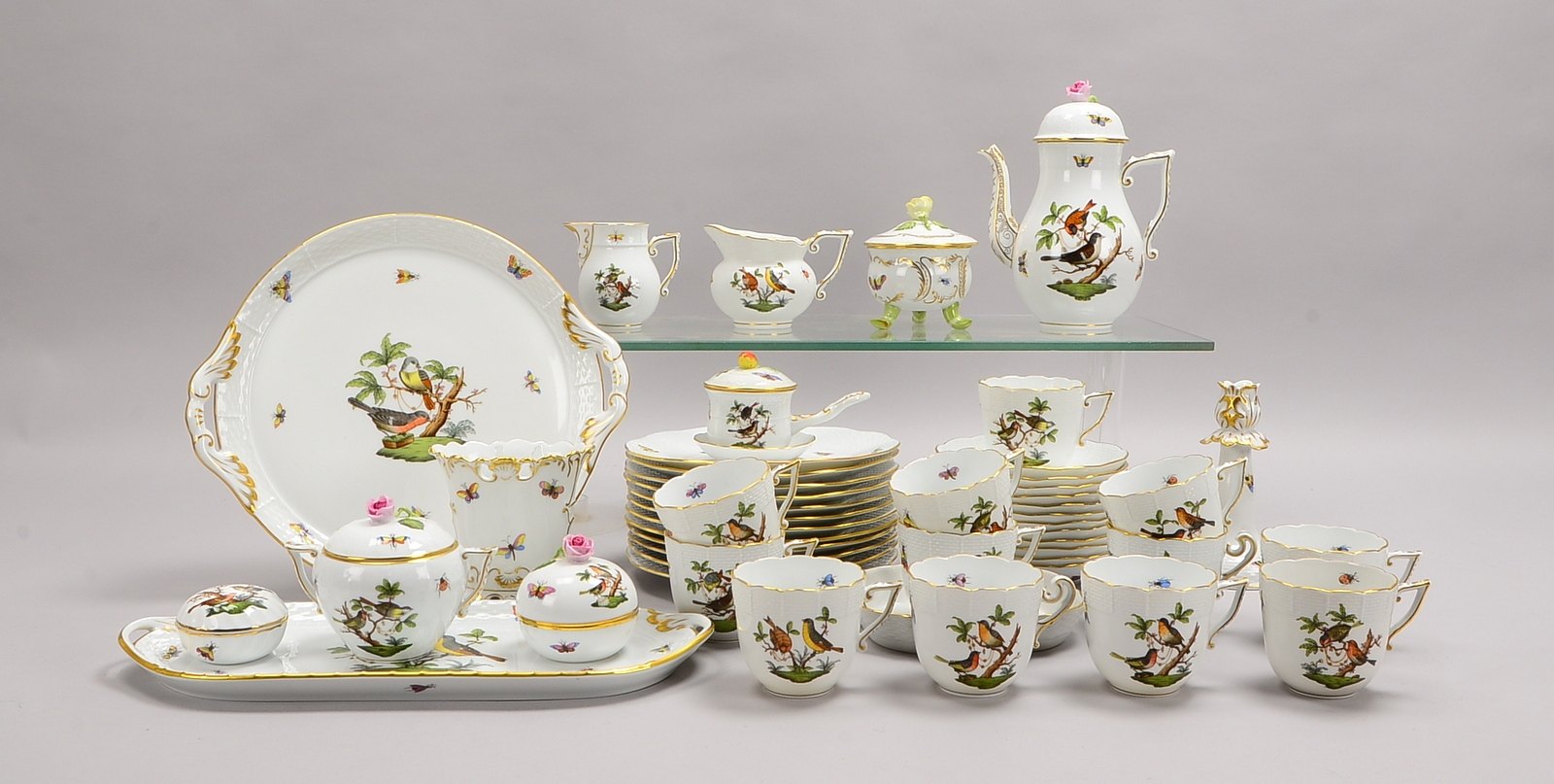 Herend, Kaffeeservice, Rothschild, mit Handbemalung, goldstaffiert, für 12 Pers.