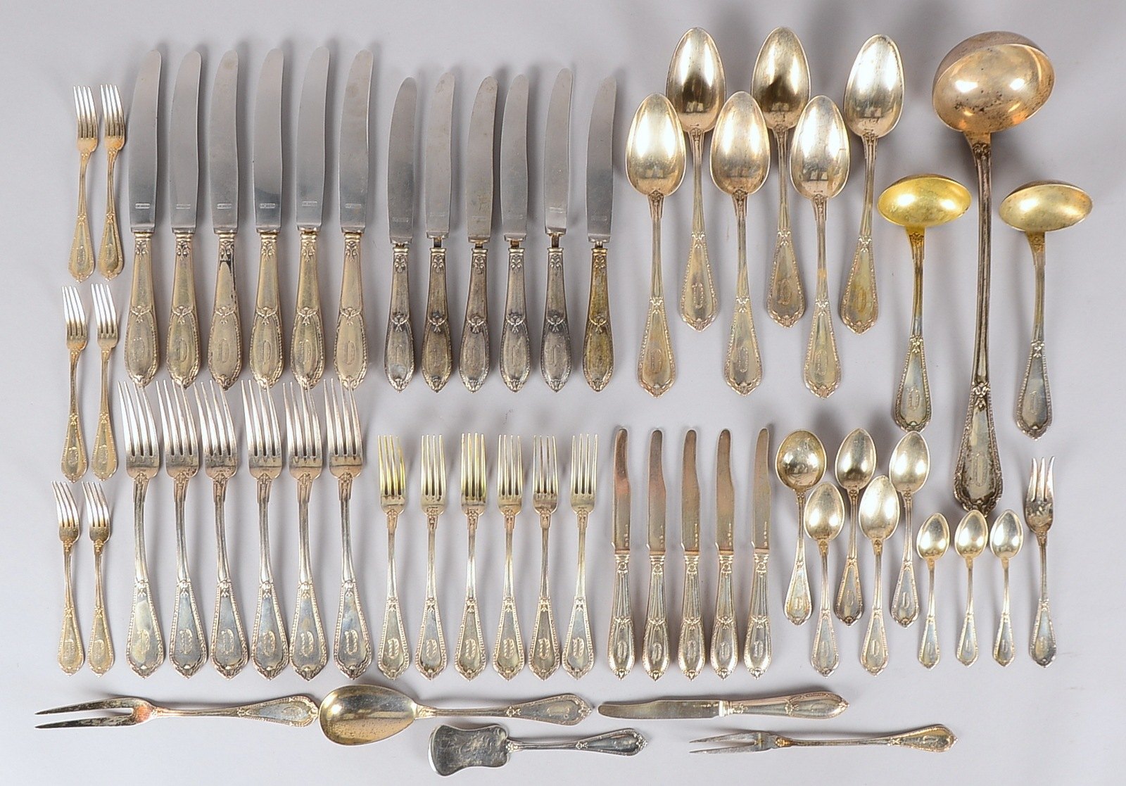 Umfangreiches Tafelbesteck (Juweliersmarke 'Joseph Krischer/Düsseldorf'), 800 Silber, für 6 Personen