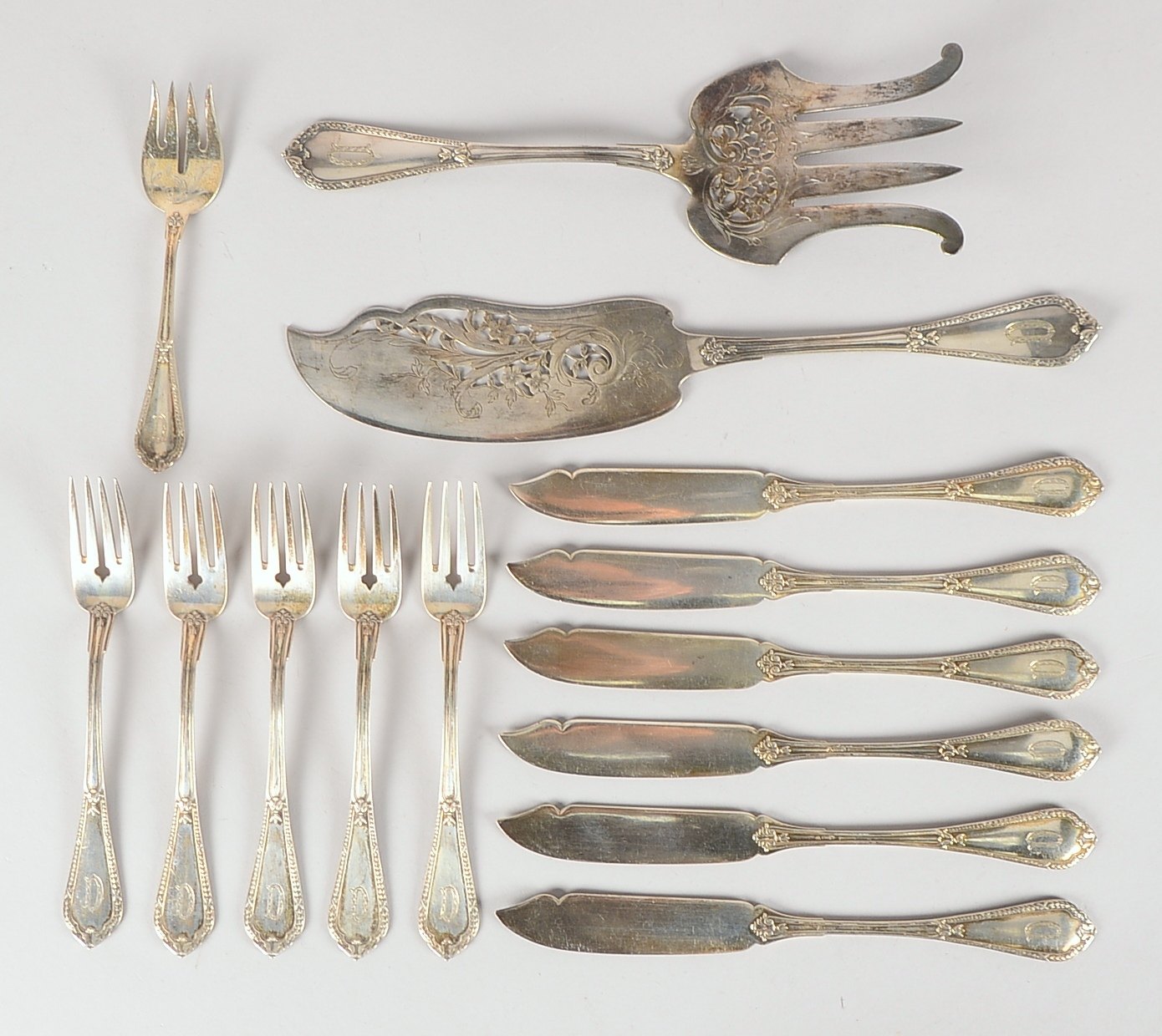 Fischbesteck (Juweliersmarke 'Joseph Krischer/Düsseldorf'), 800 Silber, komplett für 6 Personen, umf
