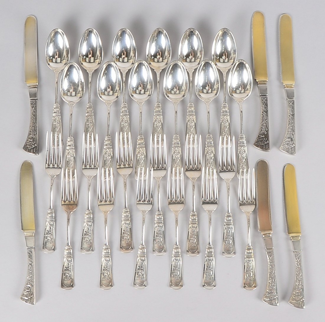 Obstbesteck/Kaffeebesteck, 925 Sterlingsilber - massive 925 Sterlingsilber-Klinge!, jeweils 12-teili