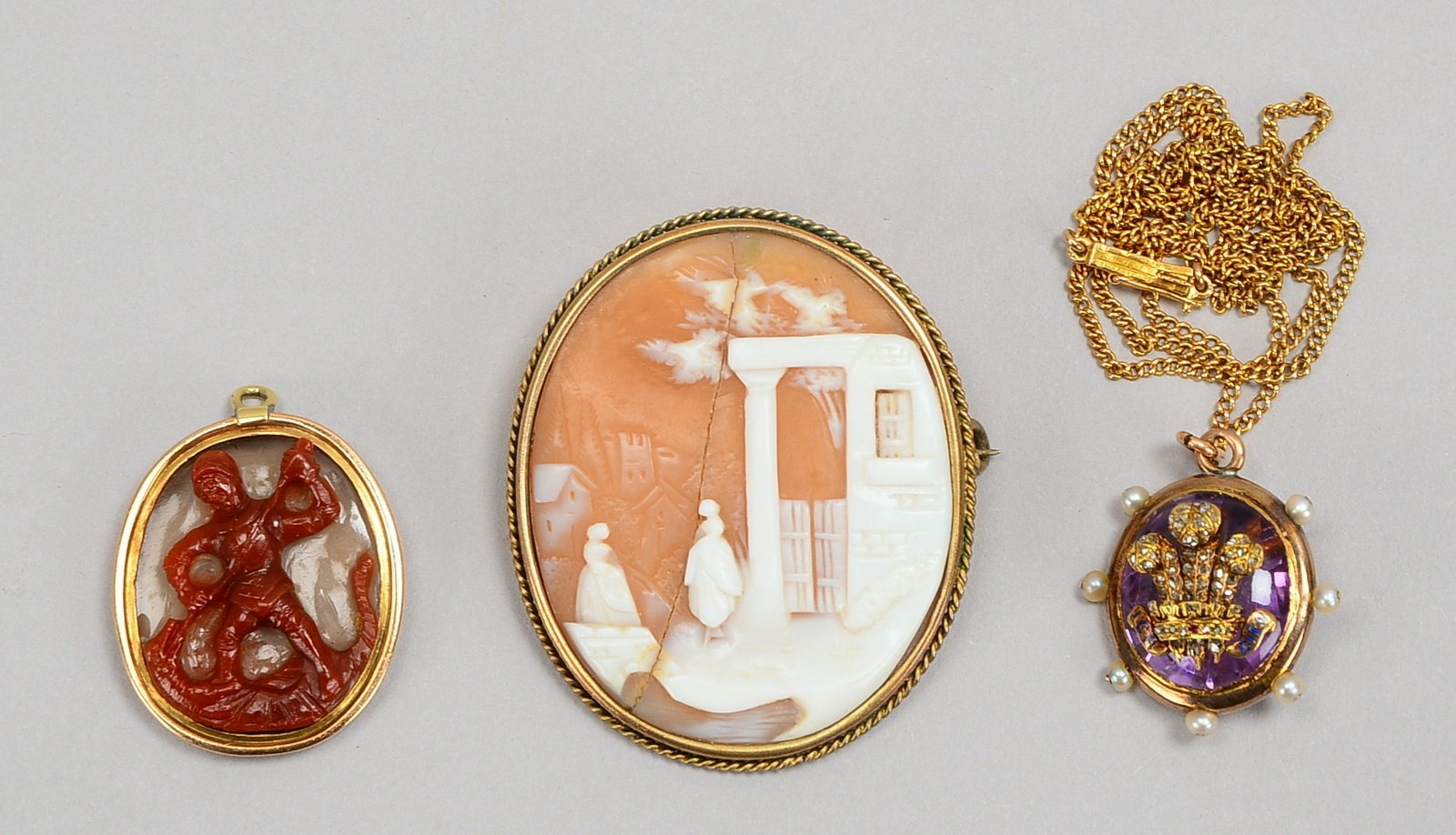 Kleines Antikschmuck-Konvolut, unterschiedliche Goldgehalte, verschiedene Teile und Ausführungen, 3