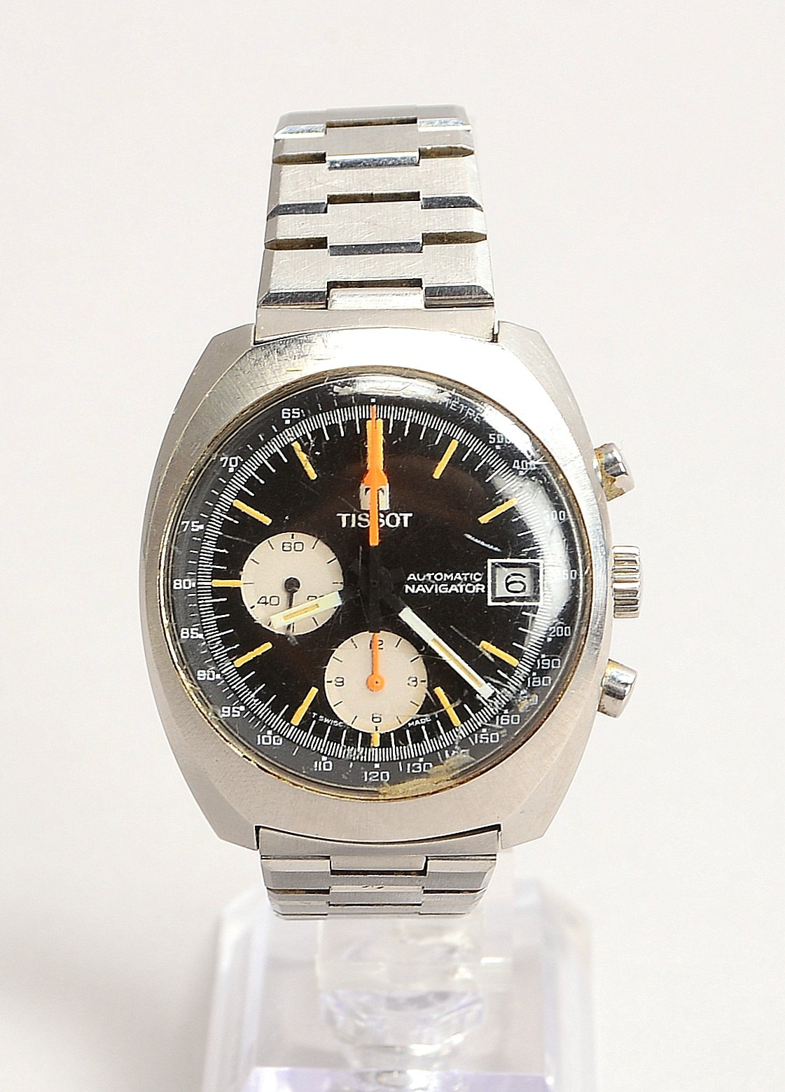Herrenarmbanduhr, Tissot 'Navigator', Automatik, Stahl-Gehäuse und Armband/mit Faltschließe, schwarz