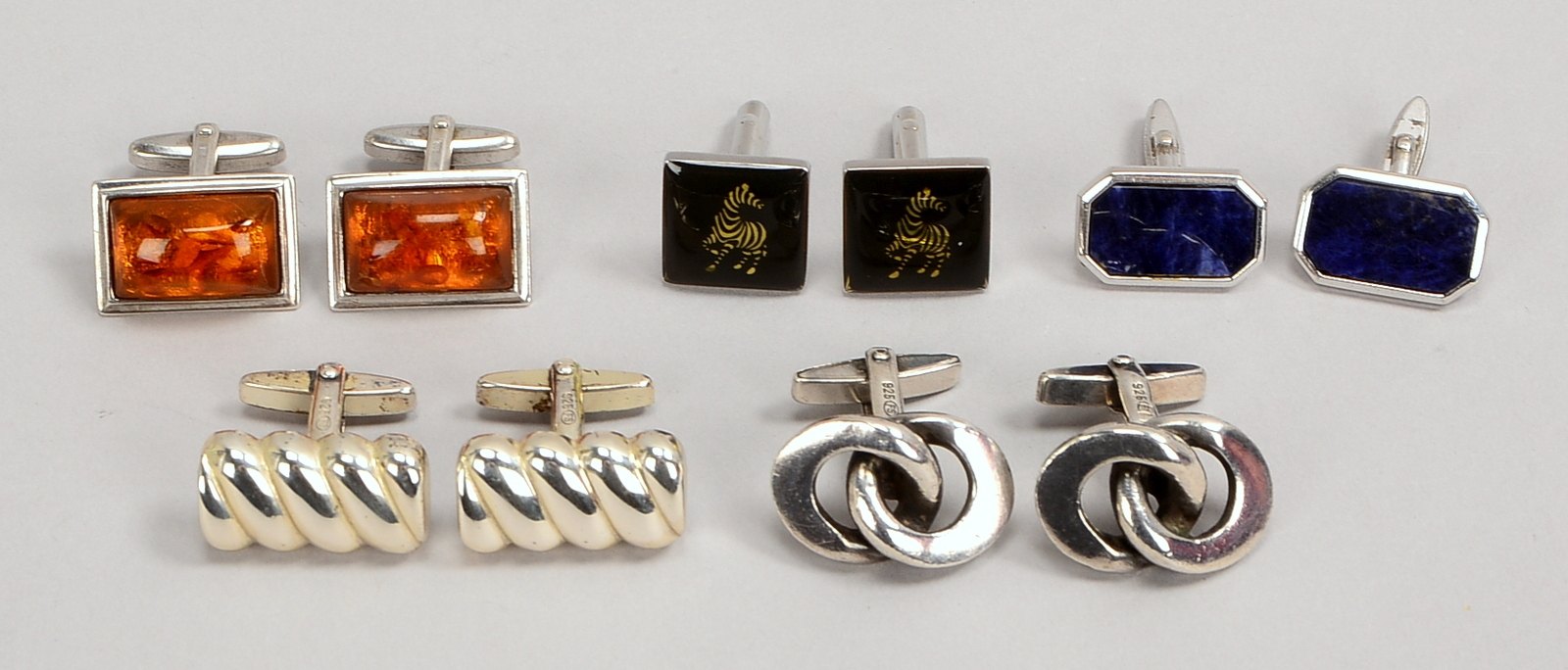 5 Paar Manschettenknöpfe/3x Silber, teils mit Steinbesatz; Gewicht Silberteile 57 g
