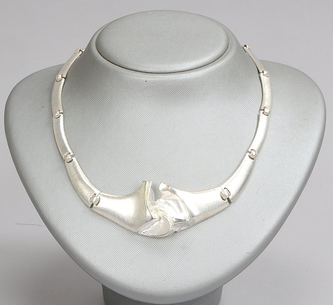 Lapponia/Finnland, Designer-Collier, 925 Sterlingsilber, breite Glieder, mattiert, Entwurf: Björn We