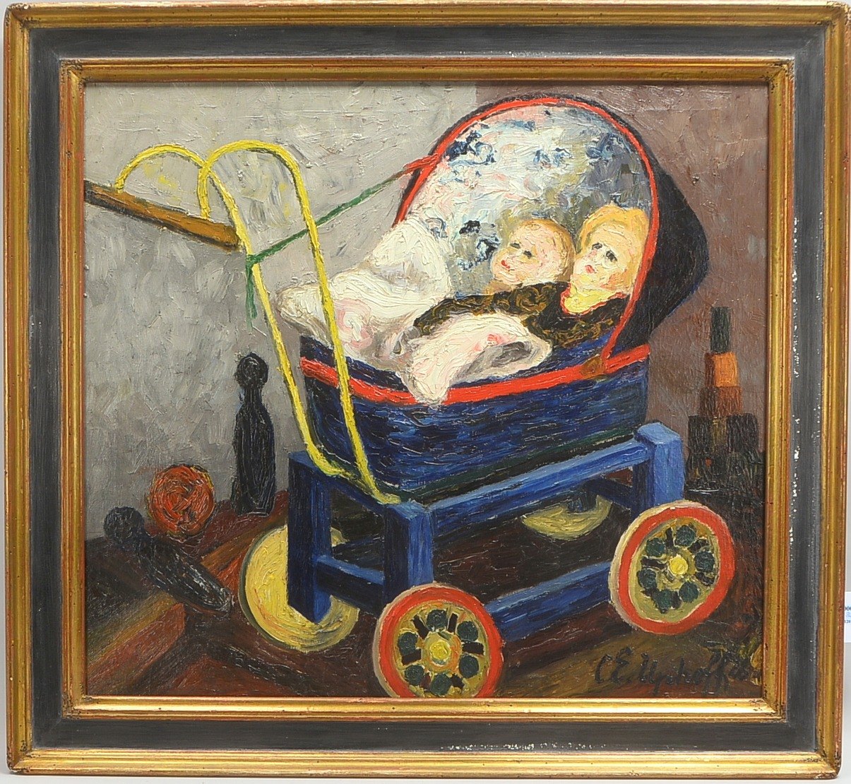 Uphoff, Carl Emil (1885 Witten - 1971 Worpswede), 'Puppenwagen', Öl/Lw, unten rechts signiert; Bildm