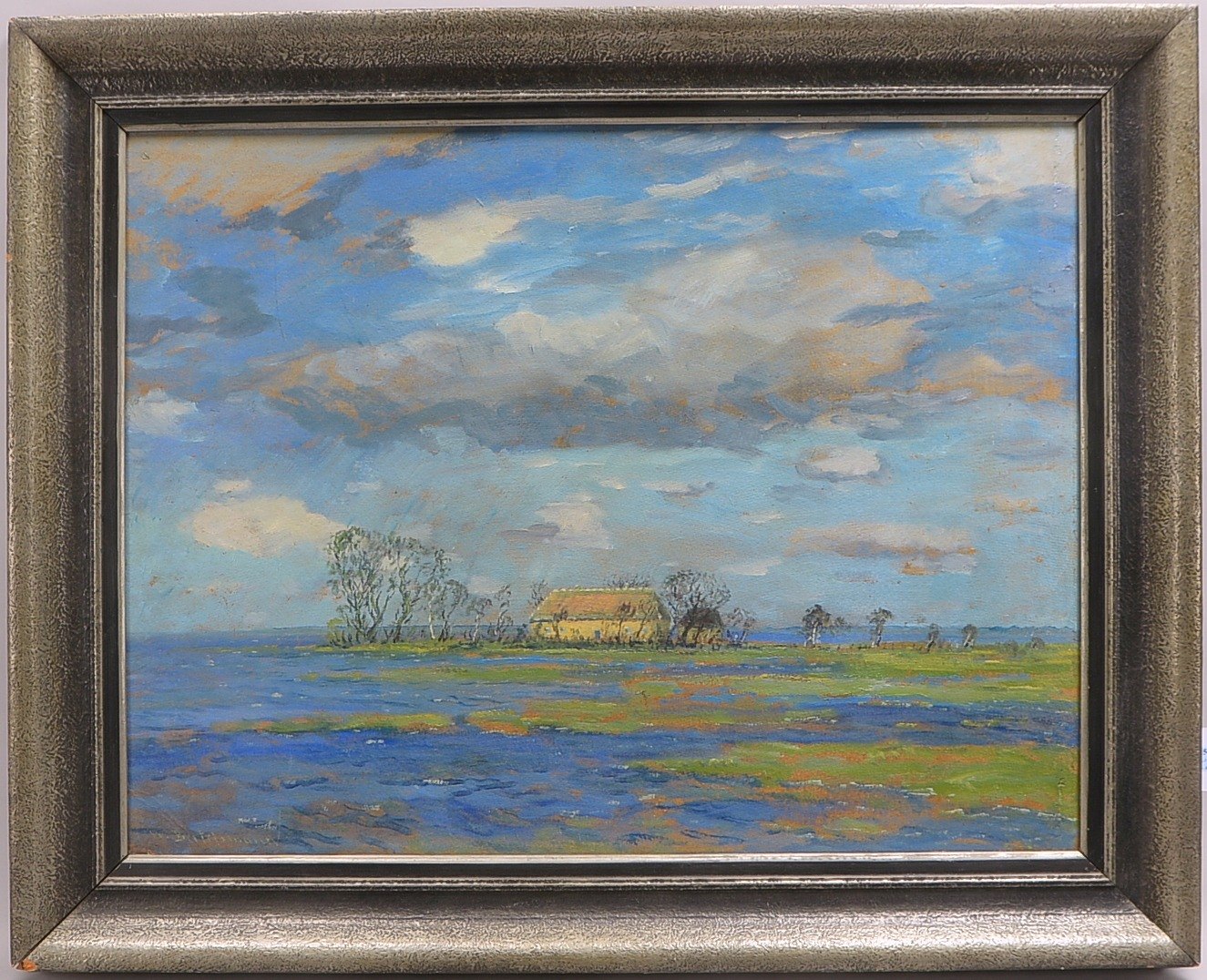 Bertelsmann, Walter (1877 Bremen - 1963 Worpswede), 'Überschwemmte Wümmewiesen', Öl auf Malkarton/ge