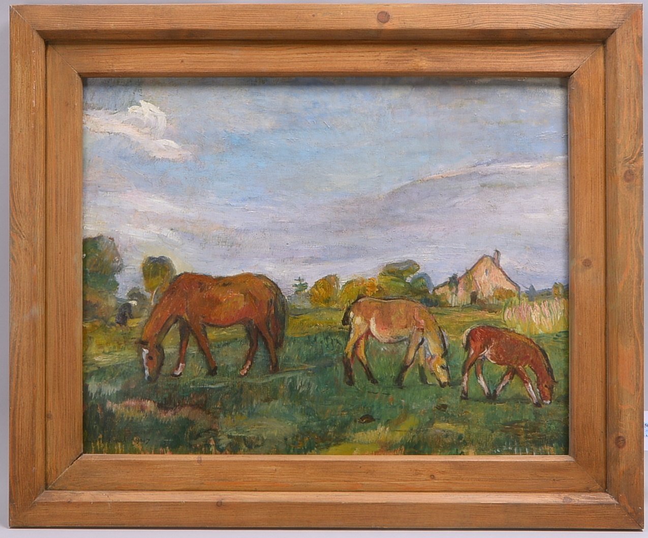 Oppel, Lisel (1897 - 1960 Bremen), 'Grasende Pferde', Öl auf Holz/gerahmt, unten links signiert und