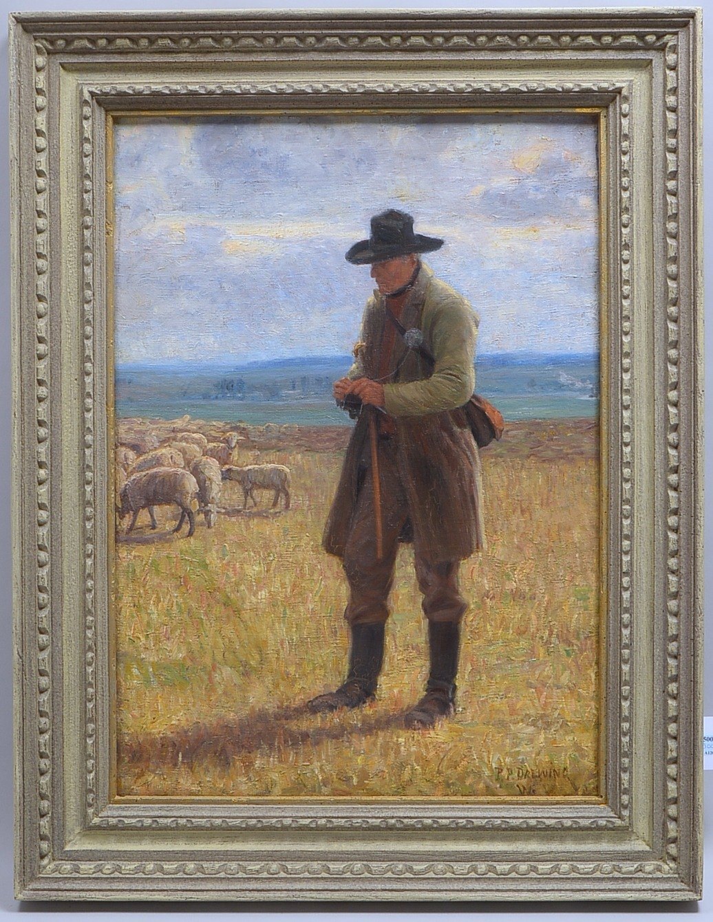 Dra(e)wing, Peter Paul (1878 Schwaan - 1940 Eisenach), 'Schäfer mit Herde'; Öl/Lw, unten rechts sign