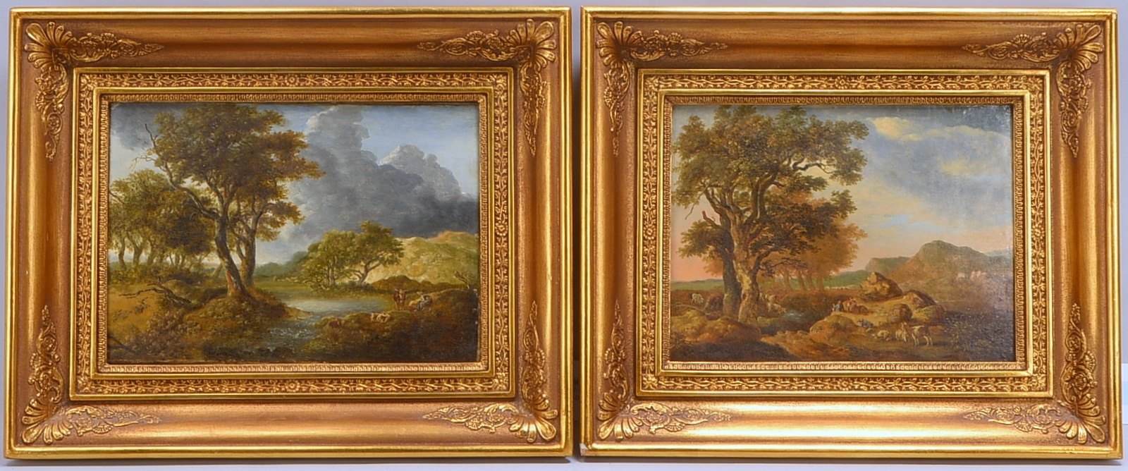 de Moucheron, Frederik (1634 Emden - 1686 Amsterdam) zugeschrieben, 2 alte Gemälde, 'Romantische Lan