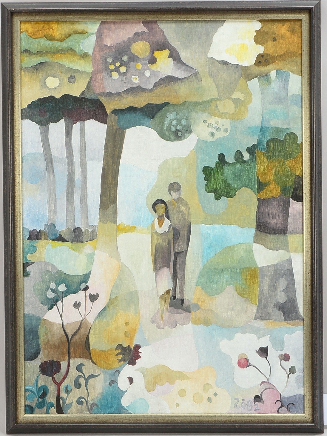 Zöhl, Werner (1926 Stendal - 2012 Fischerhude), 'Paar unter hohen Bäumen' - Originaltitel, Öl/Lw, un