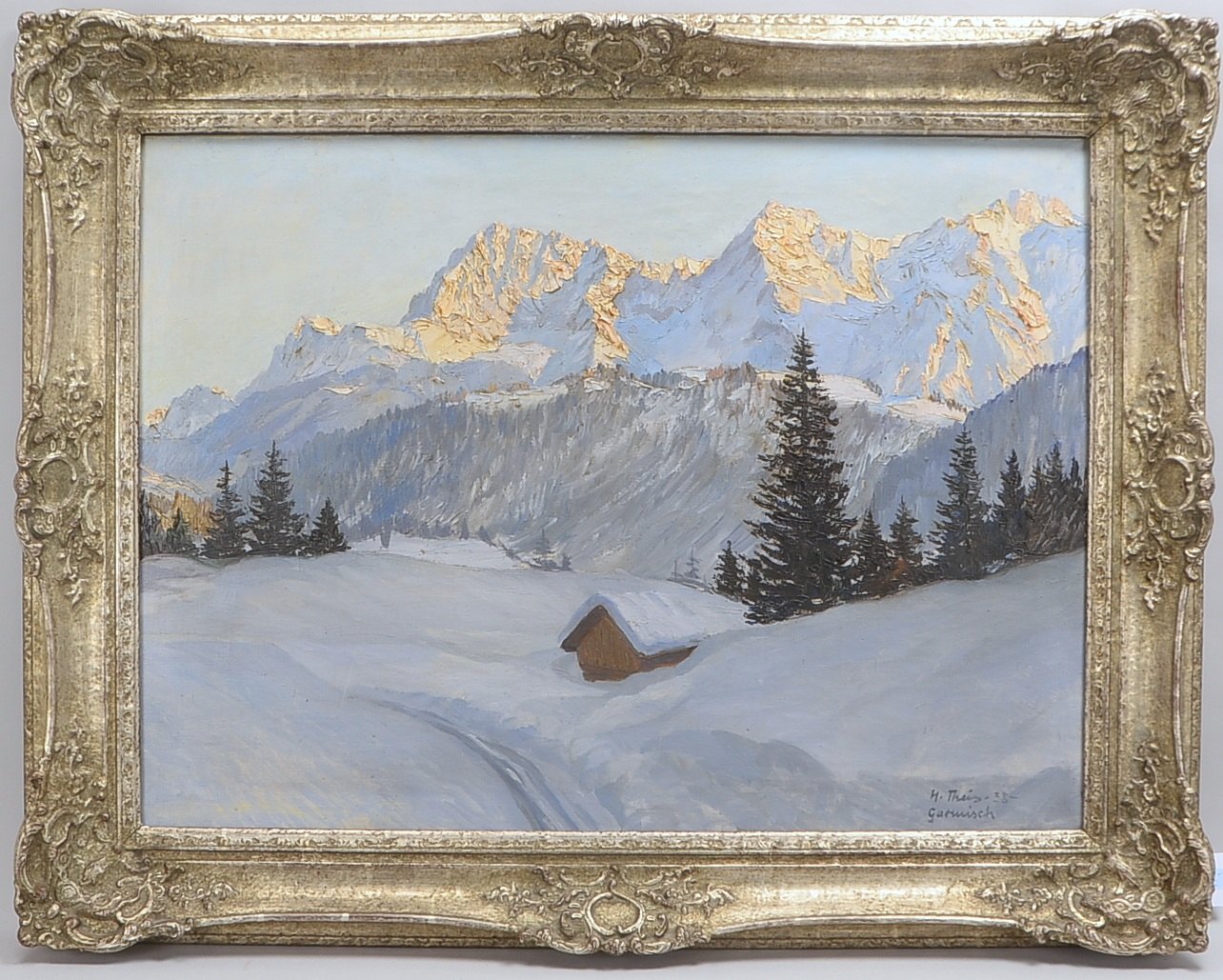 Theis, Heinz, Garmisch-Part. im Winter, Öl/Lw, sign./dat.; Rahmenmaße 92 x 117 cm