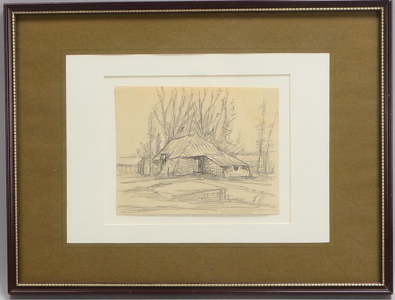 Radziwill, Franz (1895 - 1983 Wilhelmshaven), 'Altes Gehöft bei Dangast', Bleistiftzeichnung, unten