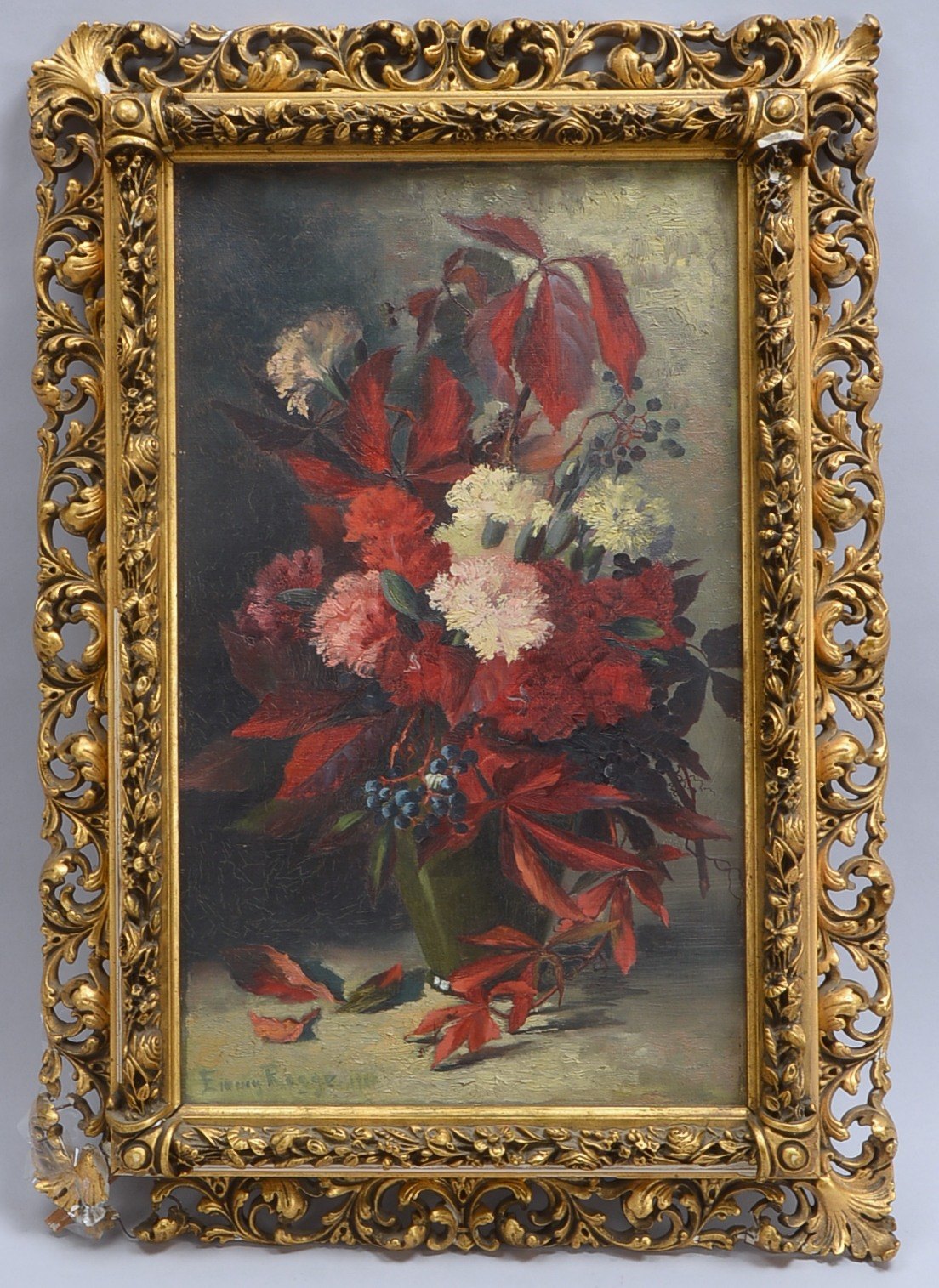 Rogge, Emmy, Blumenstillleben mit Nelken, Öl/Lw, sign.; Rahmenmaße 66 x 46 cm