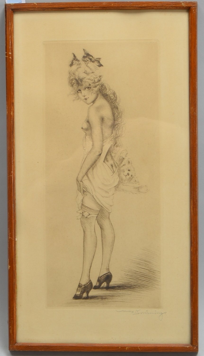 Brüning, Max (1867 Delitzsch - 1968 in Lindau/Bodensee), 'Mädchen im Negligé', Radierung, unten rech