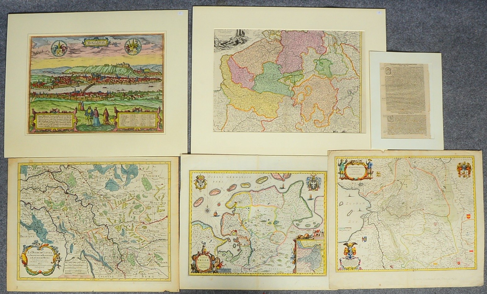 Sammler-Konvolut historischer Landkarten, verschiedene Areale, 5 Blätter ('Ostfriesland', 'Passau',