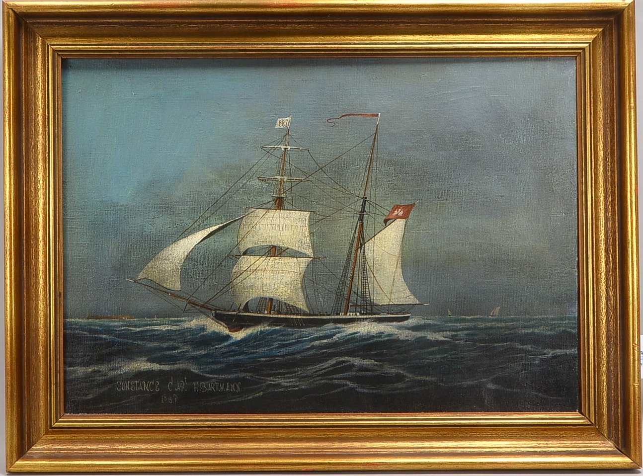 Kapitänsbild, 'Zweimaster Constance von Capt. H. Bartmann vor Helgoland', Öl/Lw, unten links bezeich