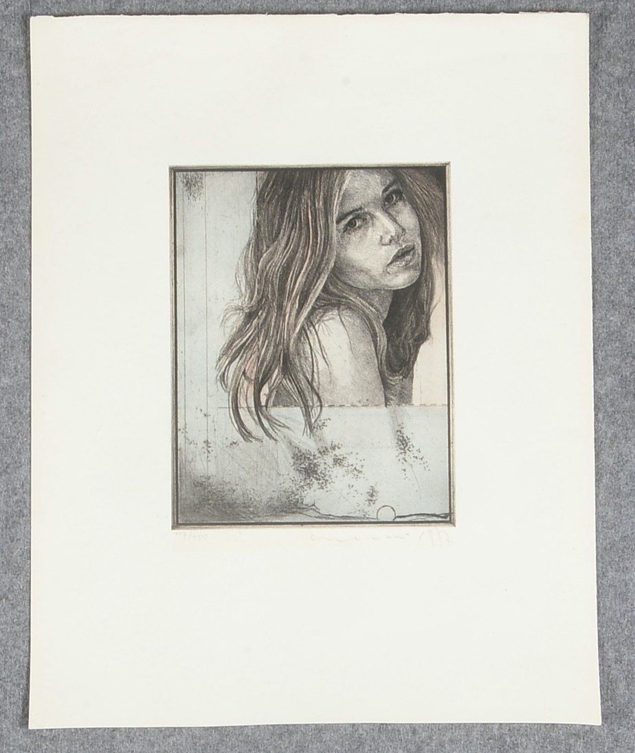 Farbradierung, 'Frauenportrait', Auflage-Nr. '117/150', unten rechts (nicht eindeutig leserlich) sig