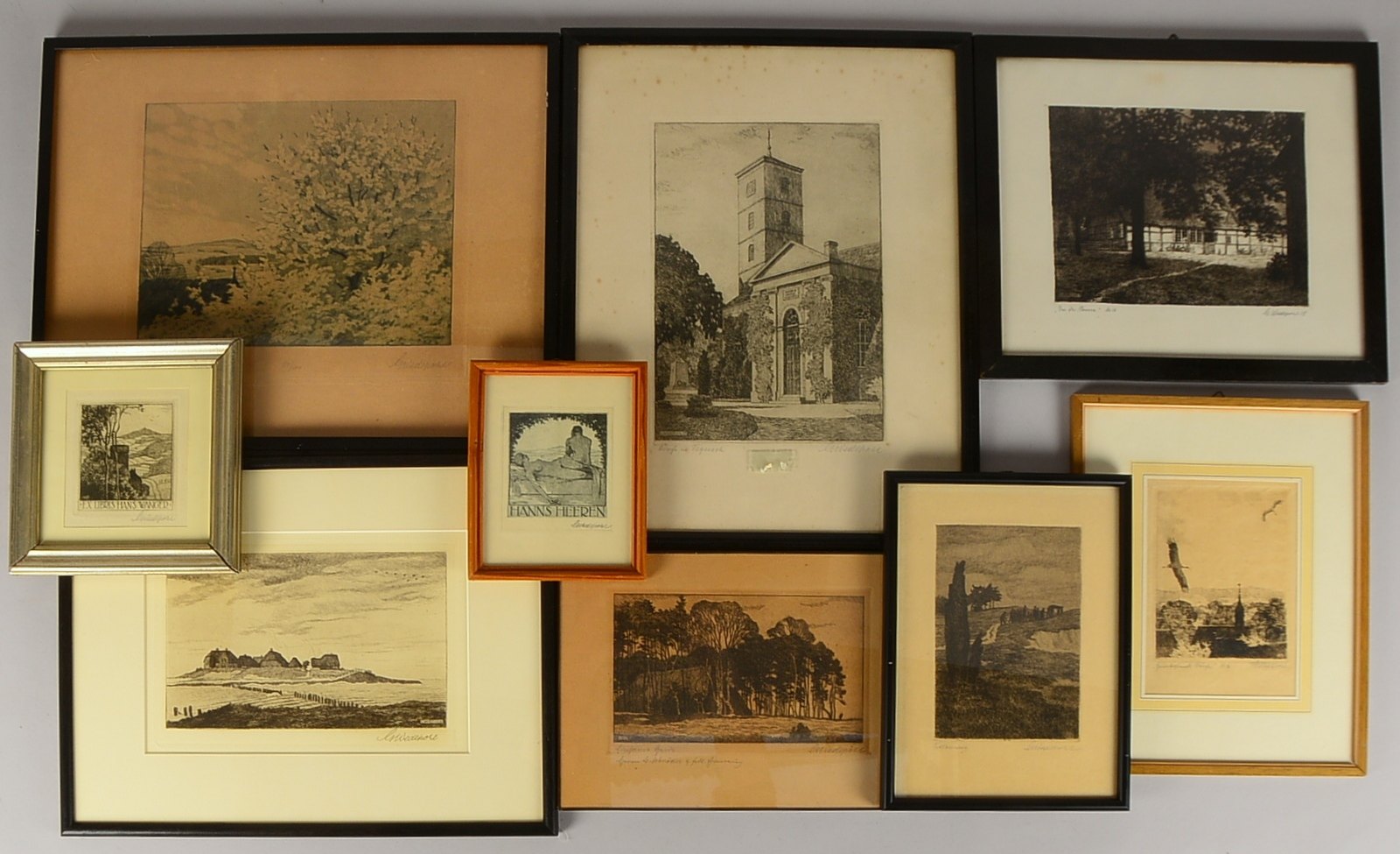 Wedepohl, Gerhard (1893 Schönebeck - 1930 Bremen), kleine Grafiksammlung, 9 Radierungen, verschieden