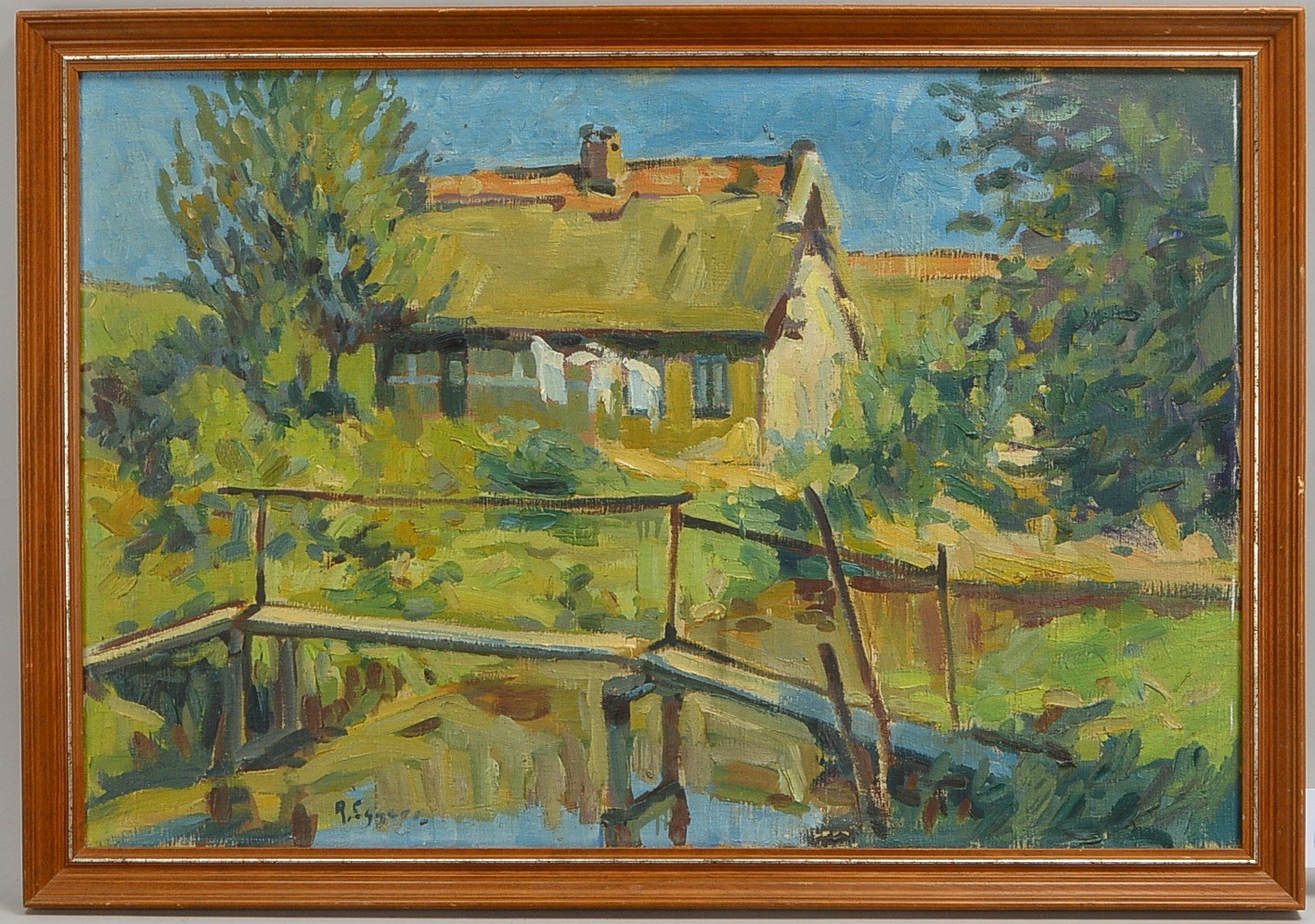 Eggers, Richard (1905 Wilster - 1995 Buxtehude), 'Gehöft im Alten Land', Öl/Lw, unten links signiert