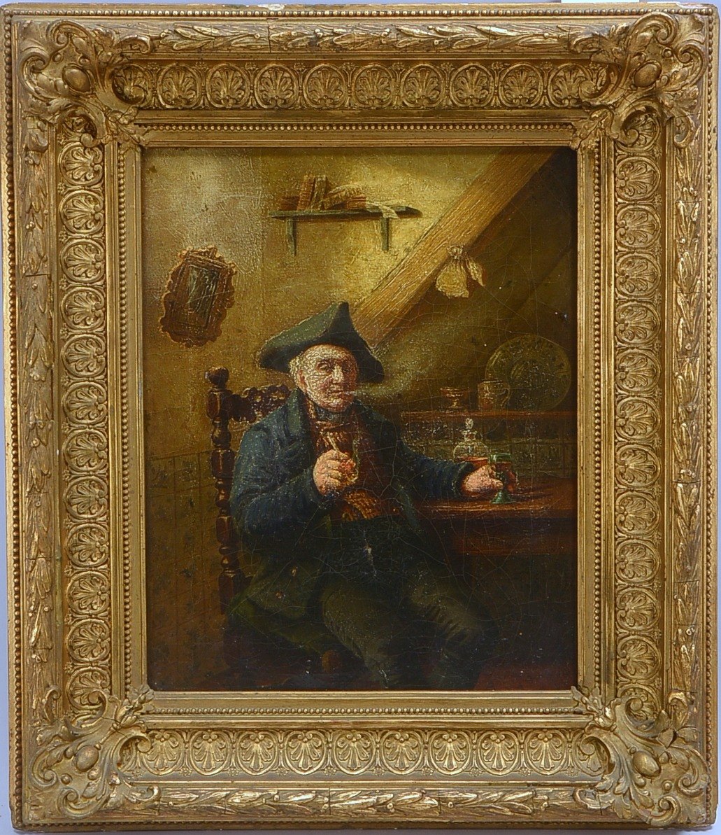 Gemälde (cop. nach Otto Erdmann, 1834 Leipzig - 1905 Düsseldorf), 'Pfeifenraucher', Öl/Lw, verso eti