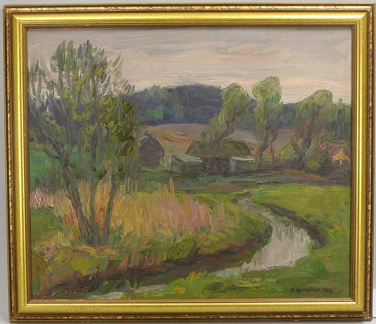 Komincz, Piotr (1927 Lidzki - 2017-?), 'Grüne Landschaft mit Gehöft', Öl/Lw, unten rechts signiert u