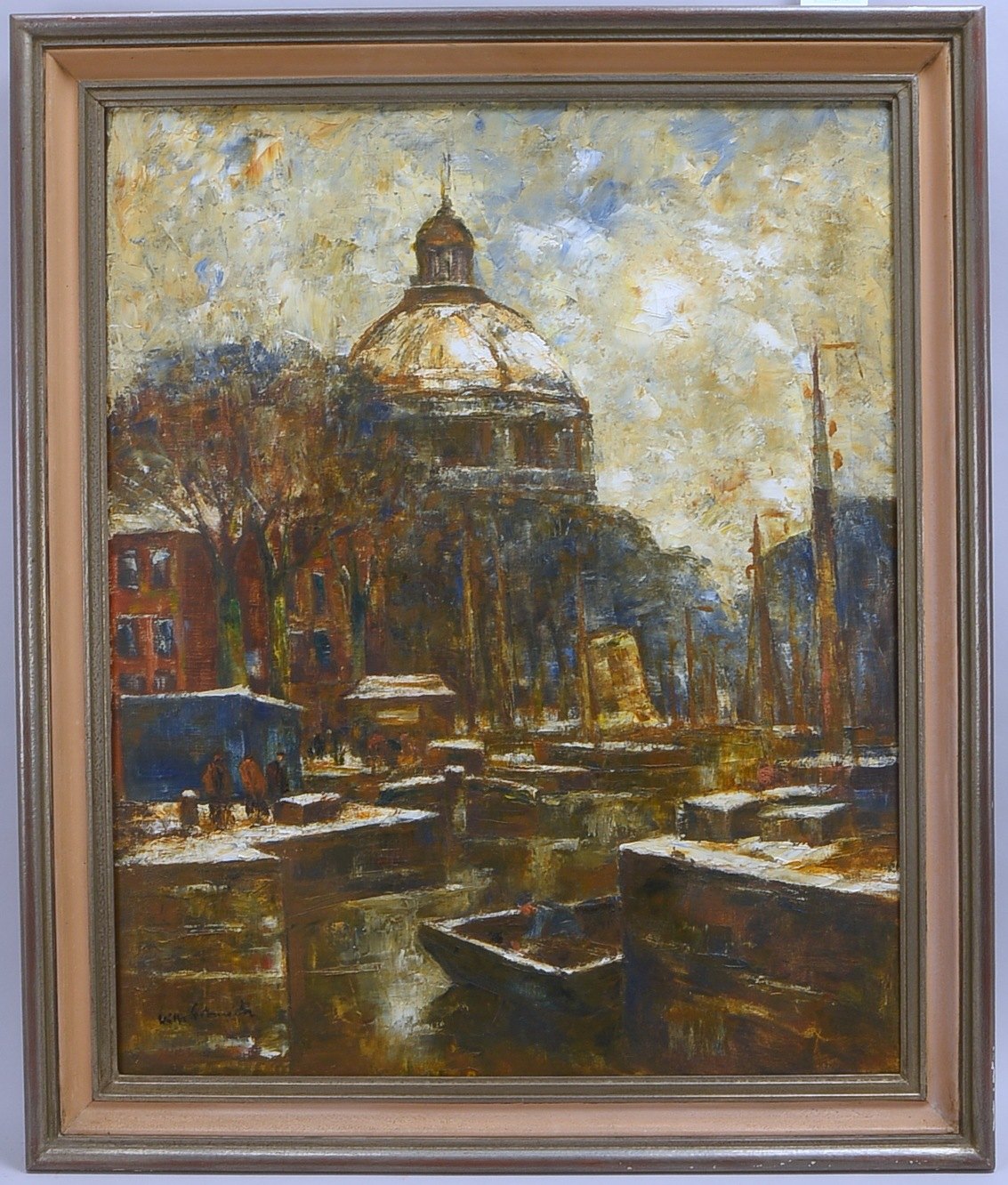Schmetz, Wilhelm (1890 Düsseldorf - 1938 Aachen), 'Amsterdamer Gracht im Winter', Öl/Lw, unten links