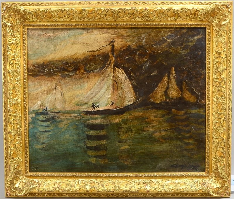 Coquiste, Jean, Schiffe in der Bretagne, Öl/Malpappe, sign.; Rahmenmaße 67 x 78 cm