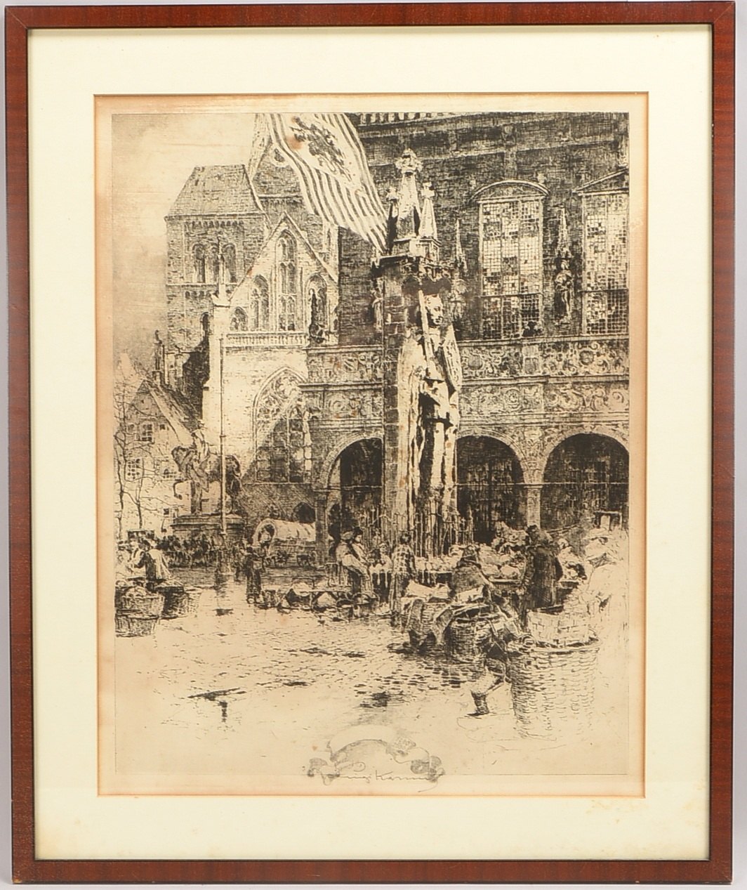 Kasimir, Luigi (1881 Pettau - 1962 Wien) 'Der Bremer Roland vorm Rathaus', Radierung, unten mittig s