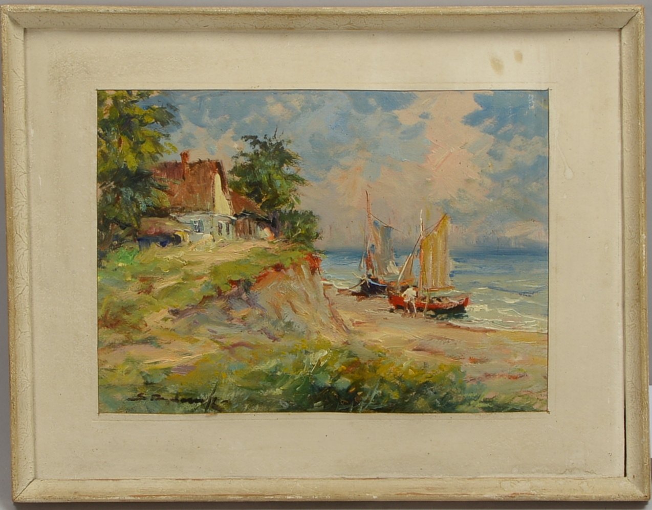 Bagienski, Stanislaw (1876 - 1948 Warschau) zugeschrieben, 'Danziger Hafen', Öl auf Malpappe/gerahmt