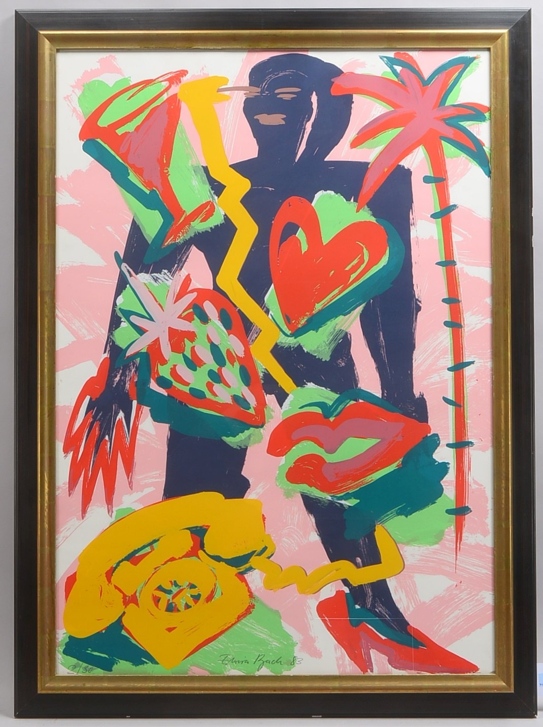 Bach, Elvira (*1951 Neuenhain), 'Herzdame', Farbserigrafie, Auflage-Nr. '2/30', unten mittig signie