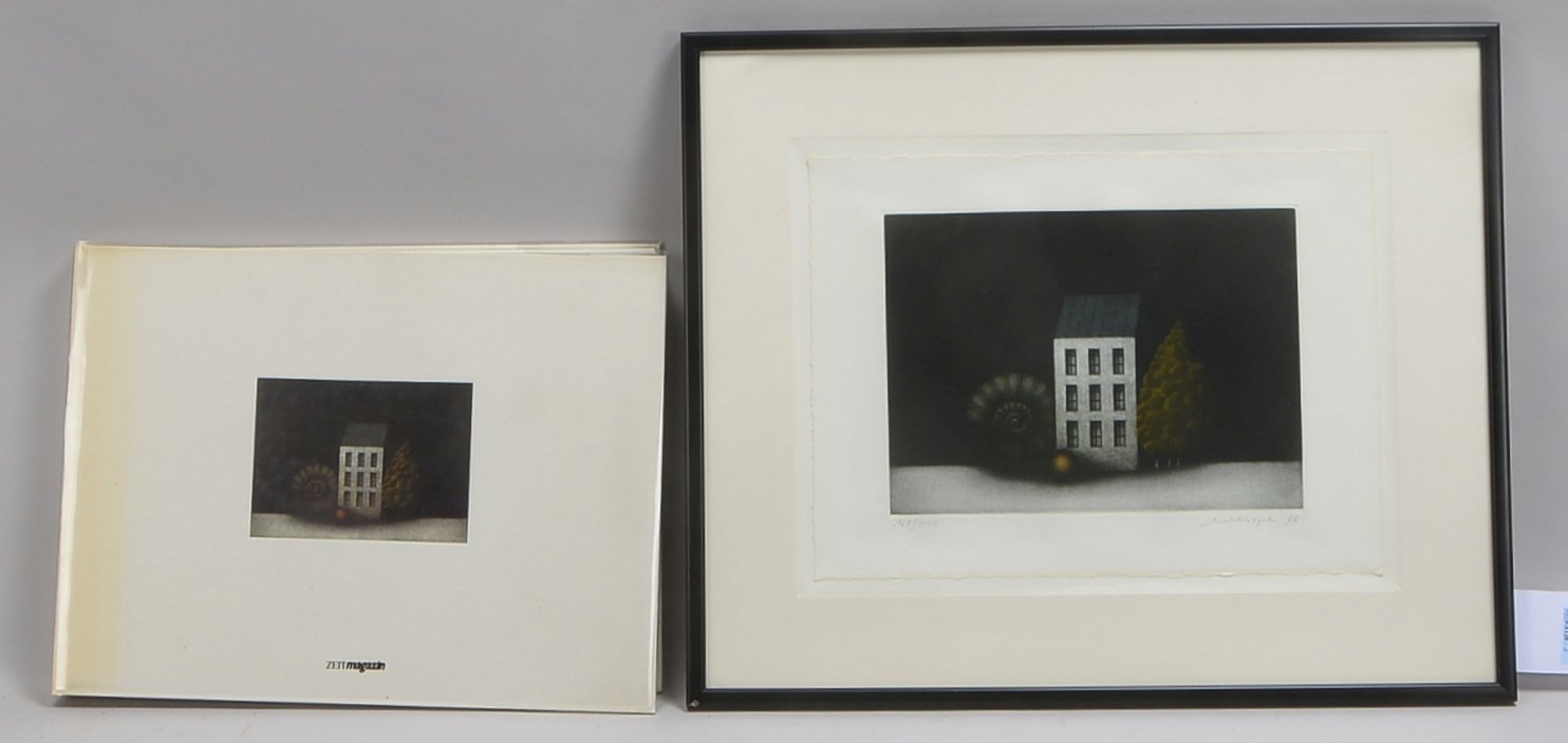 Meckseper, Friedrich (1936 Bremen - 2019 Berlin), 'Farbkomposition mit Haus', Farbaquatinta, Auflage