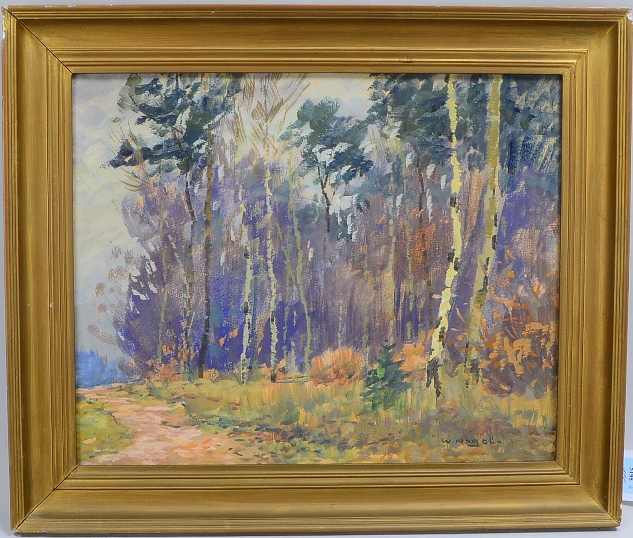 Nagel, Wilhelm (1866 Mannheim - 1945 Baden-Baden), 'Weg am Birkenwald', Gouache, unten rechts signie