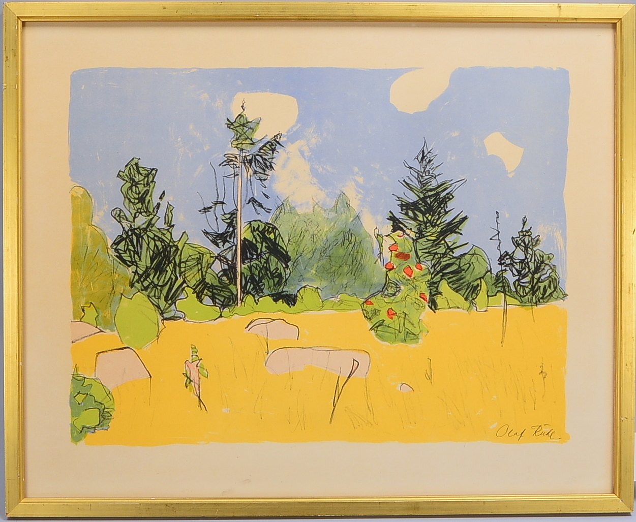 Rude, Olaf (1880 Rakvere/Estland - 1957 Frederiksberg), 'Skandinavische Landschaft', Lithografie, un