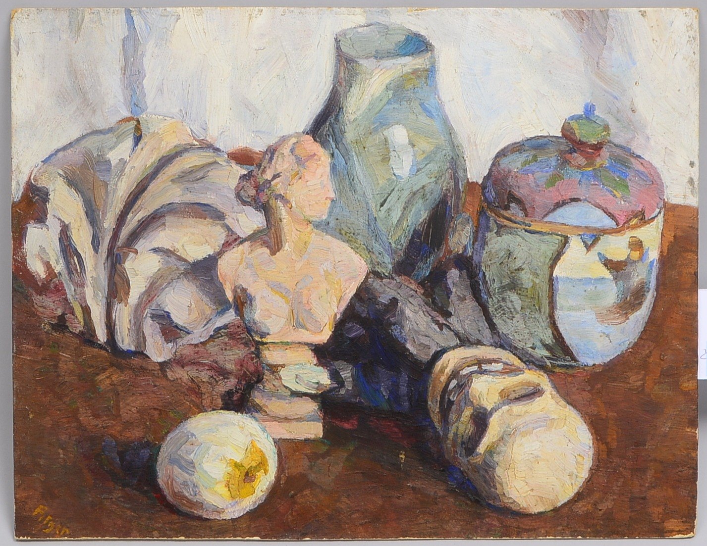 Fitger, Hermann (1891 - 1986), 'Tischstillleben', Öl auf Malkarton, unten links signiert; Bildmaße 3